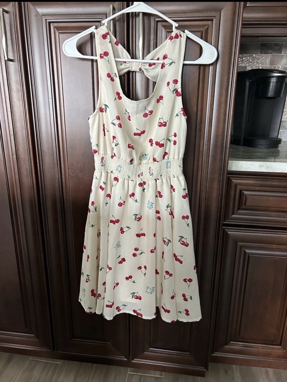 Cream Cherry Print Sundress with Back Bow